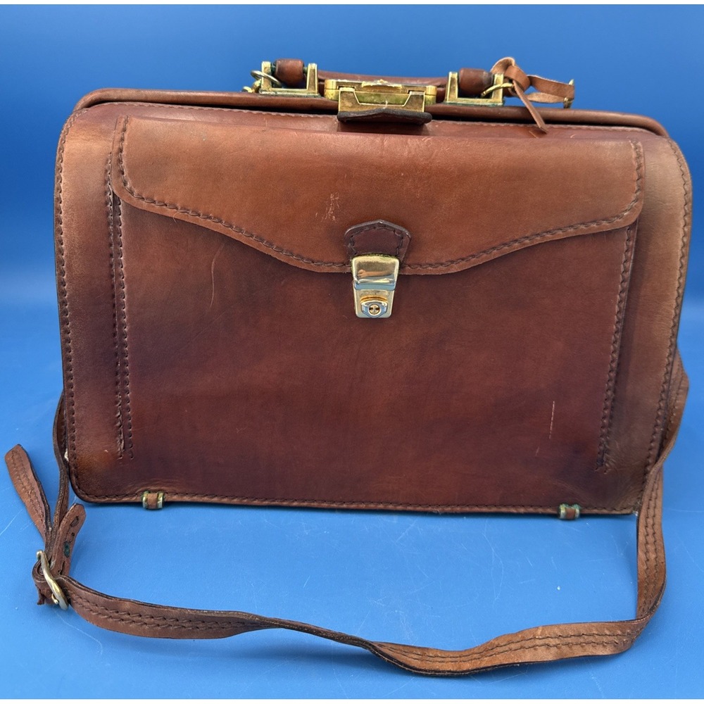 Vintage Bottega del Sellaio Leather Doctor Bag Briefcase Satchel Brass Key
